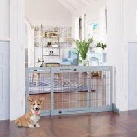 Extra Wide Freestanding Pet Gate With Adjustable Length Dog