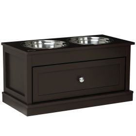 Large Elevated Dog Bowls with Storage Drawer Containing 11L Capacity, Raised Dog Bowl Stand Pet Food Bowl Dog Feeding Station, Brown