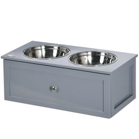 Elevated Dog Bowls with Storage, 2 Stainless Steel Bowls for Medium Dogs, Gray