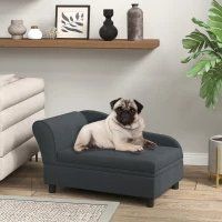 PawHut Pet Sofa Bed Couch With Storage, Pet Sofa For Cats And Small Dogs, Dark Gray