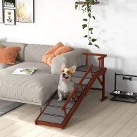 PawHut Wooden Dog Ramp With Removable Guardrails, Non-Slip Surface,, Brown