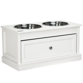 Large Elevated Dog Bowls with Storage Drawer Containing 11L Capacity, Raised Dog Bowl Stand Pet Food Bowl Dog Feeding Station, White