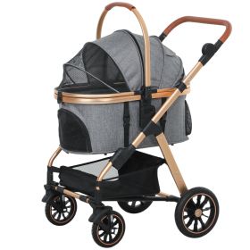 3 In 1 Dog Stroller With Detachable Cabin, 4 Wheel Folding Lightweight Pet Stroller For Small Dogs, Gray