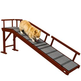 PawHut Wooden Dog Ramp With Removable Guardrails, Non-Slip Surface, 73 Long, Brown