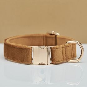 Multiple Colour Velvet Personalise Dog Collar Leash Set With Bow (Option: Coffee-L)