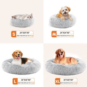 24 Inch Anti-Slip Round Fluffy Plush Faux Fur Cat Bed, Fits Up To 25 Lbs Pets (Option: Grey S)